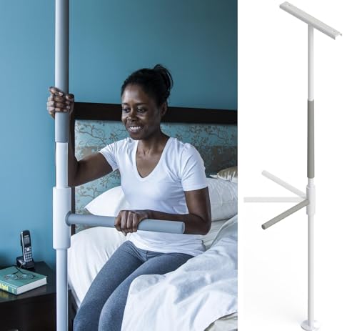 HEALTHCRAFT SuperBar, Floor to Ceiling Grab Bar (8FT), Universal Safety Transfer Pole with Anti Slip Adjustable Handle (16″) – Shower, Bathroom & Home Fall Prevention for Seniors – Tension Mounted