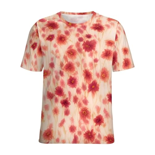 T-shirt imprimé floral rouge oversize à manches courtes avec fleurs abstraites