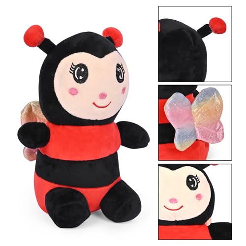 Image of BESTIES Adorable Cute Bee Soft Toy - Soft Plush Bee Toys, Stuffed Plush Animal Toy, Fluffy Soft Toys for Girls, Boys, Kids, Huggable Plush Toys - 24 cm (Red)