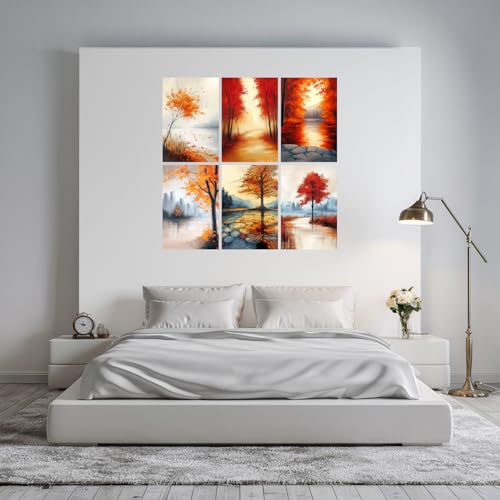 Image of SiddArtify Autumn Landscape Wall Art Prints Set - Fall Tree Poster Decor for Living Room Bedroom Office - 12x18 inch Board Pack of 6