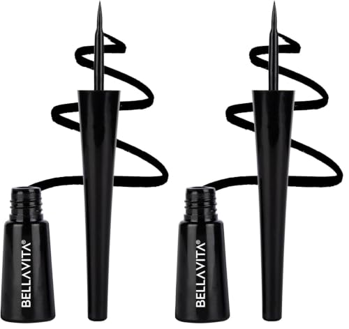 Image of BELLAVITA Intense Drama Waterproof Smudge Proof Eyeliner 3.5ml, Black, Matte Finish, Fast-Drying, Felt Tip Applicator, Enriched with Biotin (Pack of 2)