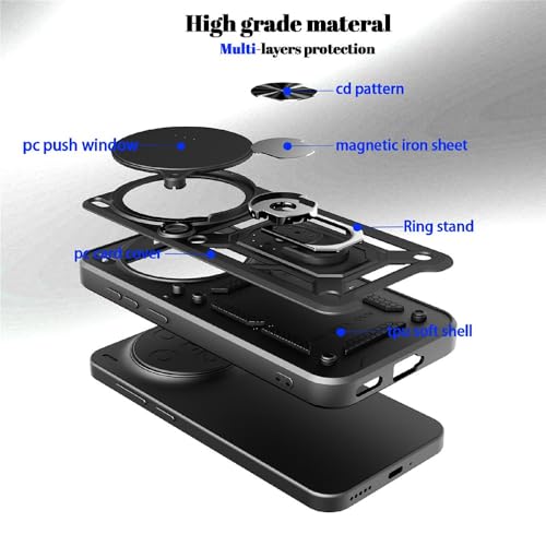 Image of Casodon Heavy Duty Back Case Cover for Vivo X300 Pro 5G, Shockproof Vivo X300 Pro Back Cover, Ring Case with Kickstand and Camera Protection Shutter - Black