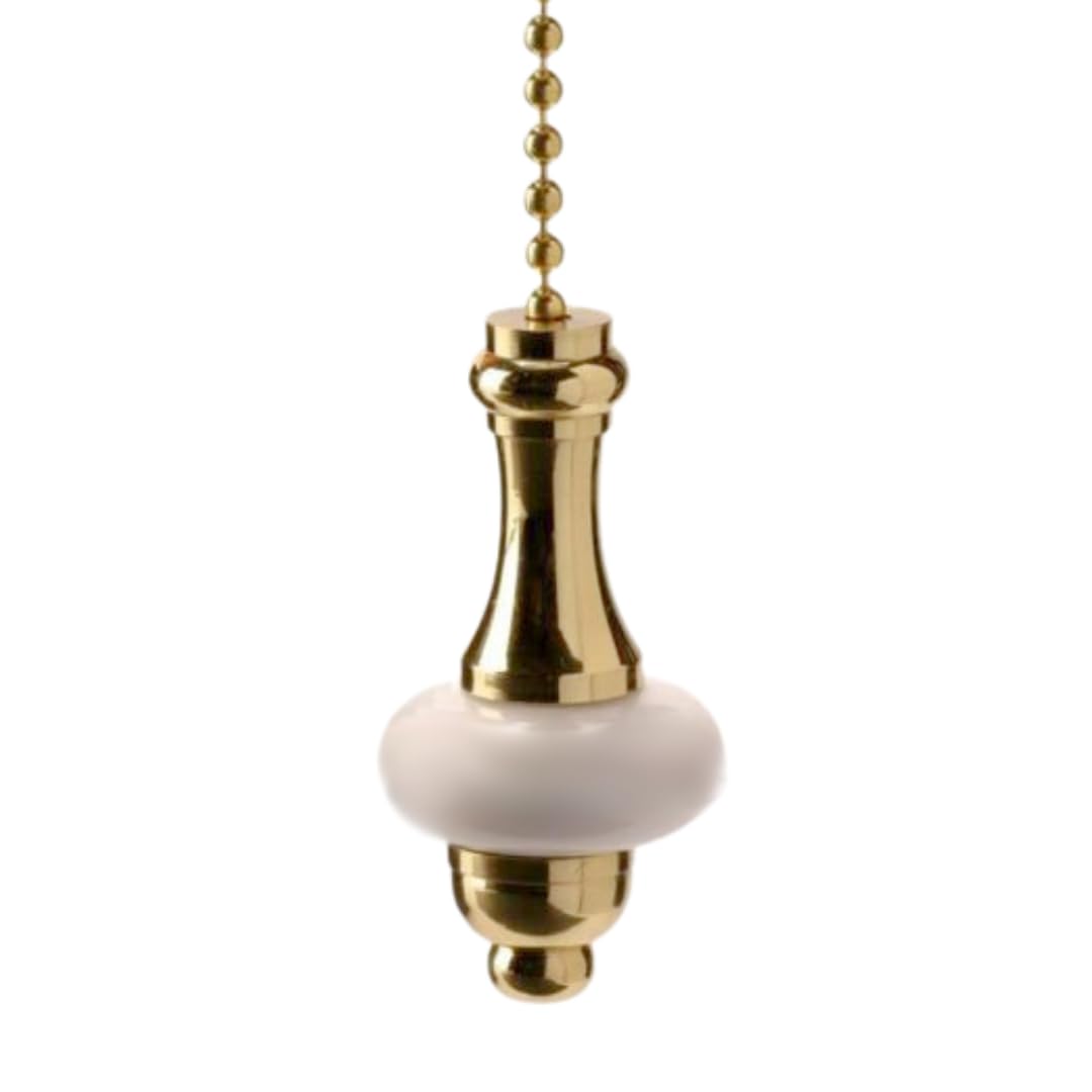 Decorative Polished Brass & White Ceramic Disc Bathroom Pull Chain / Pull Cord Replacement