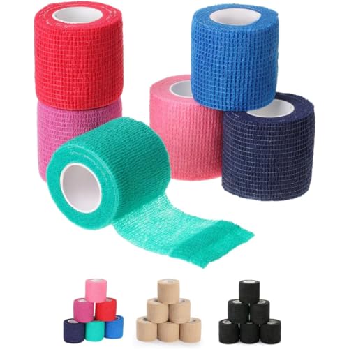 Image of Self Adhesive Bandage Wrap, 6 Pack, 5CM * 4.5M, Cohesive Bandages, Medical Wrap, Elastic Bandage, Self Sticking Tape