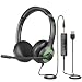 JIAMQISHI USB Headset with Mic for PC, On-Ear Computer Laptop Headphones with Noise Cancelling Microphone in-line Control for Home Office Online Class Skype Zoom (USB+3.5mm, Green)