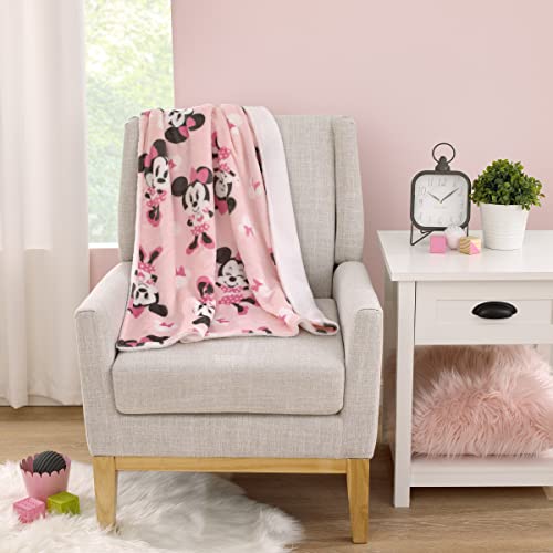 Image of NoJo Disney Minnie Mouse Pink, White and Black Bows Super Soft Sherpa Baby Blanket
