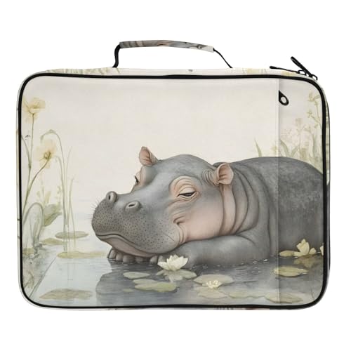 KYZSXZ Cute Hippo Expanding File Folders with 3-Ring Binder, Water-Resistant Accordion Document Organizer Bag Holds 500 Sheets, Portable Briefcase for Office & Travel