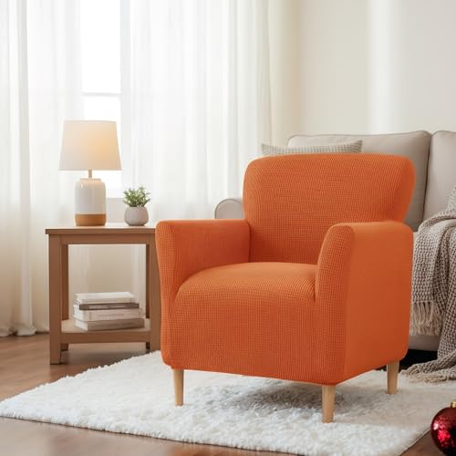 LiveGo Stretch Banquet Armchair Slipcover, Knit Chair Covers with Arms, Non-Slip Waterproof Chair Slipcover for Living Room, Office, Reception, and Pet-Friendly Furniture Protector (Orange Color)