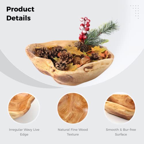 Homaisson 12''X10'' Decorative Wooden Bowl, Natural Handmade Wavy Live Edge Bowl For Dining Room Kitchen Table Home Decor, Farmhouse Wooden Fruit Bowl, Decorative Bowl For Nuts Keys Jewelry Display #TOP2