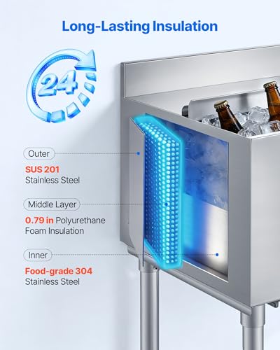 Image of VEVOR Commercial Ice Bin,19 Inch Stainless Steel Ice Chest with Sliding Lid and Bottle Holders, Cooler Cart Cocktail Unit for Bar Restaurant Pub, NSF Certified