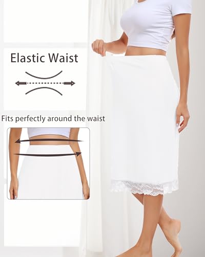 Sopesil Damska halka miękka modalowa i oddychająca długa halka spódnica antystatyczna elegancka niewidoczna sukienka halka S-XXL, biały, S