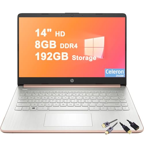 HP 14 軽量ビジネス&学生用ノートパソコン | 14インチ HD アンチグレア | Intel 4コア Celeron N4120 | 8GB DDR4 192GB ストレージ (128GB eMMC + 64GB SDカード) | USB-C 長持ち