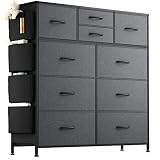 Lulive 10 Drawer Dresser, Chest of Drawers for Bedroom with Side Pockets and Hooks, Fabric Storage D