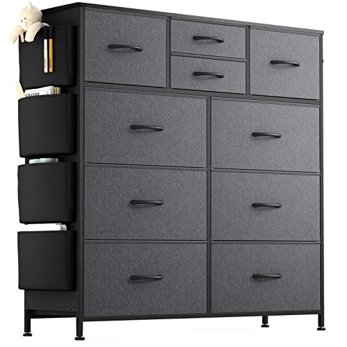 Lulive Dresser, Chest of 10 Drawers for Bedroom with Side Pockets and