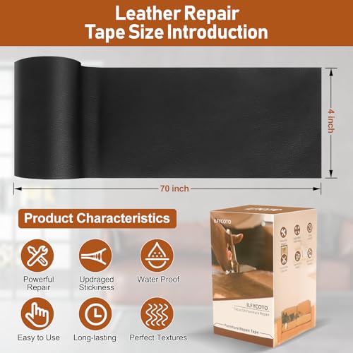 Self Adhesive Leather Repair Patch Tape 4x70 inch, Vinyl Repair Kit, Leather Repair Kit for Couches, Furniture, Car Seat - Additional View
