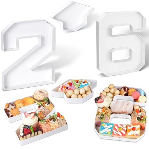 Graduation Number Charcuterie Board Box Decorations 2026 10 Grad Cardboard Numbers Tray Fillable for Charcuterie Graduation Centerpieces Tables Decorations for College Grad Party Supplies White