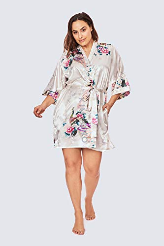 Image of KIM+ONO Satin Short Kimono Plus Size Robe for Women - Bridal Gift, Maternity & Lingerie Robe, Machine Washable