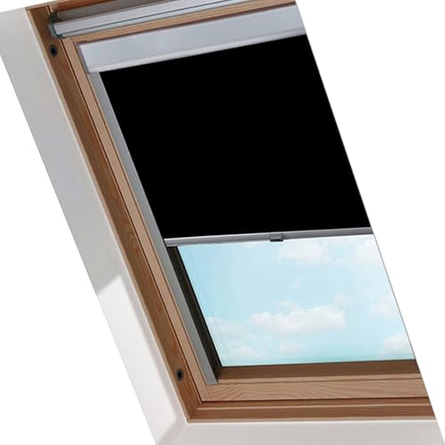 Peviasot Verdunklungsrollo, Dachfenster Rollo mit Bohren, Fensterrollo mit F06 (49,3 * 94 cm), Wärmedämmung und Beschattung, Anti-Spionage und Feuchtigkeitsbeständig, Aluminium-Rahmen, Schwarz
