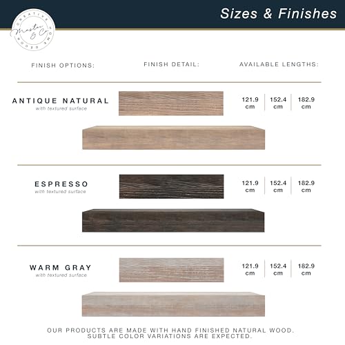 Image of MCS 72-Inch Mantel, Master & Co Antique Natural Finish Solid Wood Floating Fireplace Mantel, Long Floating Shelf for Livingroom with Wood Cleat Hanging System, Photo and Home Decor Display Shelf
