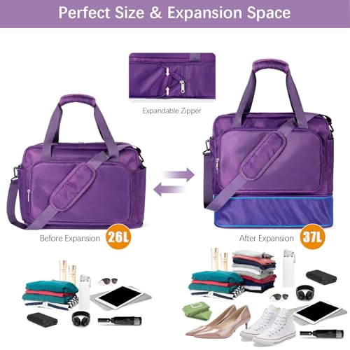 Weekender Bags for Women, Purple Travel Duffle bag, Expandable Large CarryOn Tote Bags with Laptop Compartment, Hospital Bag for Women Labor Delivery, Overnight Bag with Luggage Sleeve2