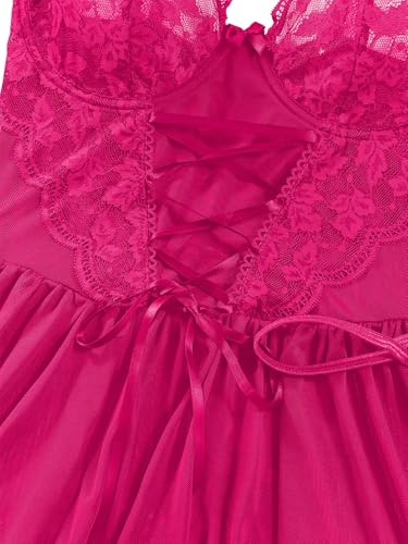 Image of Lilosy Sexy Garter Belt Mesh Lace Babydoll Lingerie Dress Set with Thong