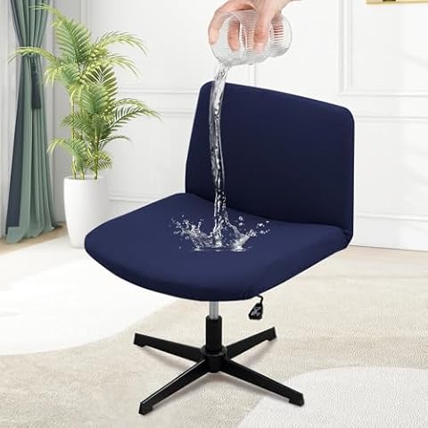 MINGPINHUIUS Armless Adjustable Chair Cover: Knitted Jacquard Velvet Office Desk Chair Slipcover Modern Mid Back Vanity Chair Cover,for Living Room Bedroom(Navy Blue, Water Resistant Style) Cover