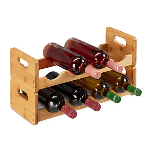 Relaxdays Botellero Bambú, Soporte 8 Botellas Vino, Horizontal, 24 x 47 x 18 cm, Marrón Natural