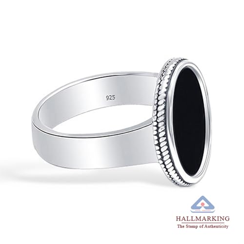 Image of TRUESILVER ACPL 925 Sterling Silver Black Onyx Signet Ring for Men | BIS Hallmarked Handmade Vintage Gemstone Ring | Antique Statement Jewelry Gift for Men