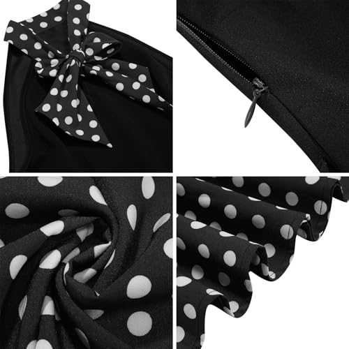 50s Style Dresses for Women Vintage Sleeveless Tie Neck Swing Dress 1950s Polka Dot Dresses Midi Retro Audrey Hepburn Church Tea Party Dress for Cocktail Evening Pin Up Black M by ODIZLI - Used condition - Image 4