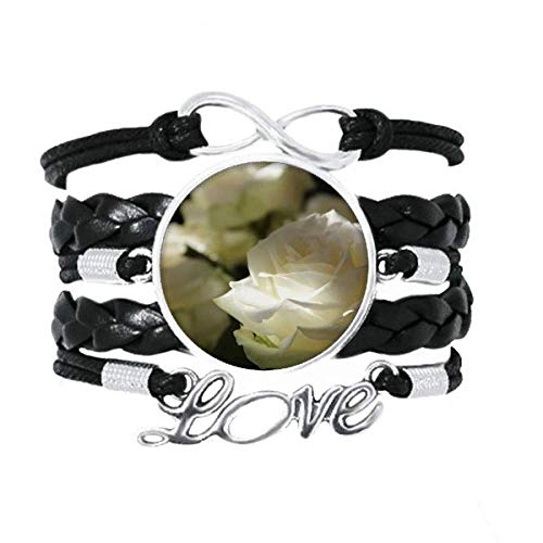 Bracelet en cuir torsadé avec roses blanches foncées pour création DIY