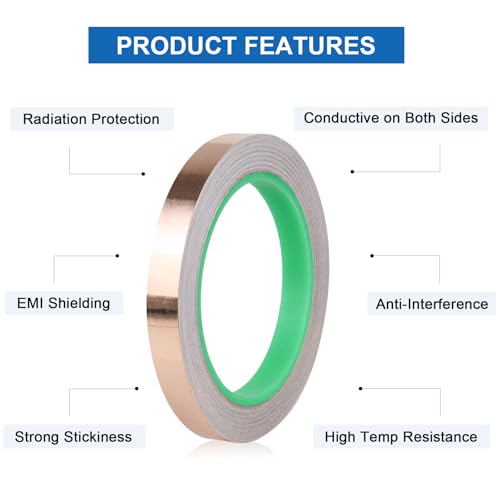 Image of BOMEI PACK 4 Pack Copper Tape with Double-Sided Conductive,1 /2 Inch x 66 Ft,Copper Foil Tape for EMI Shielding Stained Glass Supplies Soldering Electrical Repairs Paper Circuits Grounding