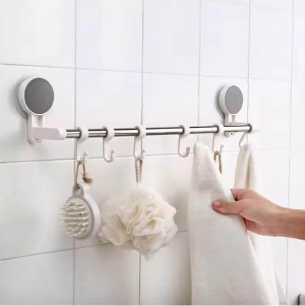 Image of Oblivion Towel Holder in Bathroom - Self-Adhesive Towel Rod for Bathroom & Kitchen - No-Drill Wall Mounted Holder with Strong Adhesive, Space-Saving Organizer for Towels, Clothes & Accessories