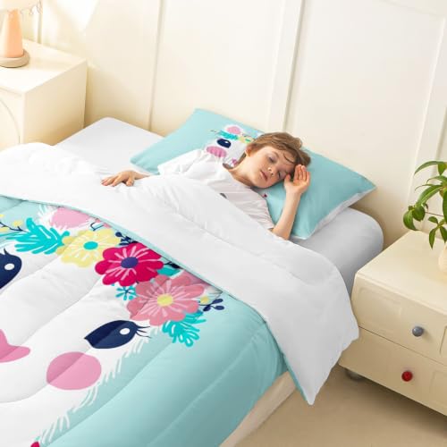 Image of Feelyou Girls Cute Llama Comforter Cartoon Comforter Set Full Size