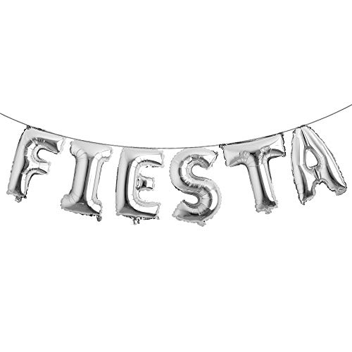 16 inch Set of 6 Balloons Mexican Party Decoration - Fiesta Balloons Party Supplies Wedding Birthday (Silver)