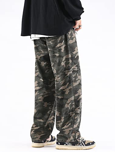 Mens Patchwork Jeans Baggy High Waisted Straight Wide Leg Y2k Loose Camo Jeans Streetwear Denim Pants for Teen Boys4