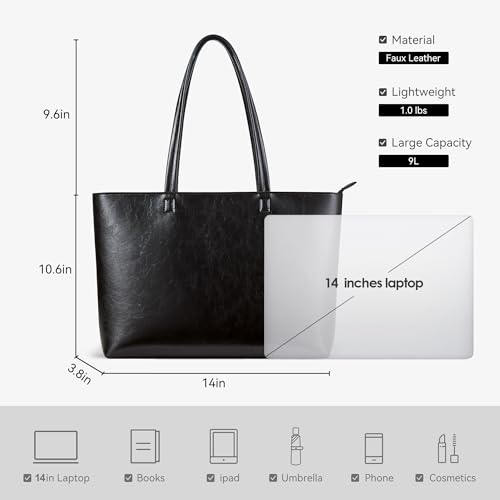 Image of KALIDI Tote Bag Zipper Shoulder Bag Faux Leather Purses Satchel for Women Casual Handbag Work Dating College
