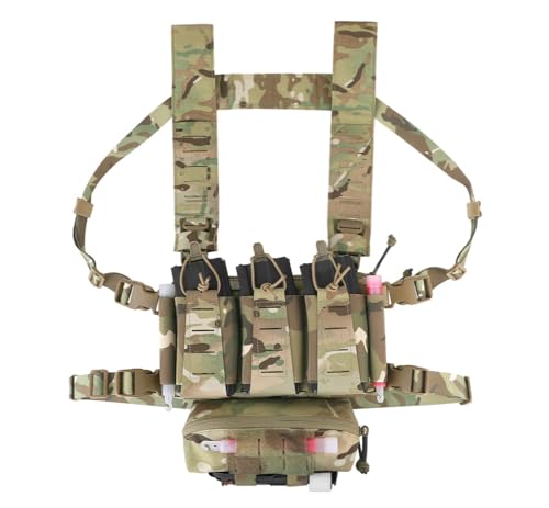 KRYDEX Tactical Chest Rig Triple Elastic 556 Magazine Pouch Placard GP Pouch with Mini Drop Pouch (Camo)