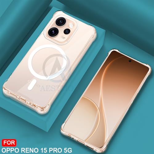 Image of AESTMO Clear Back Cover for Oppo Reno 15 Pro 5G | 360 Protection | Transparent Back Cover for Oppo Reno 15 Pro 5G (PC + TPU, Compatible with MagSafe Accessories, Transparent Bumper)