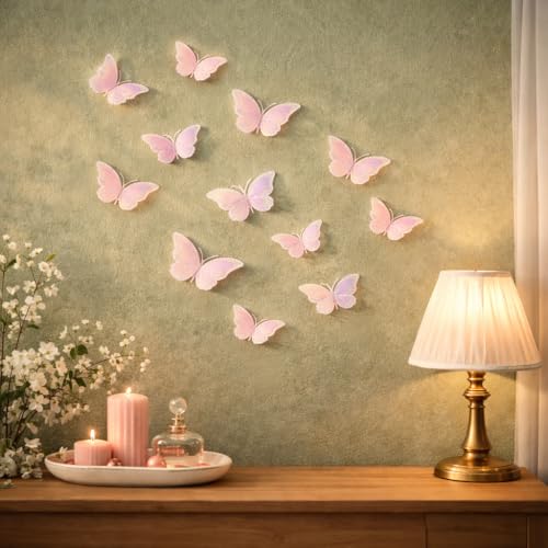 Image of CraftVatika 3D Butterfly Wall Stickers for Home Decor with Sticking Pads 12 Pieces | Golden DIY Butterfly Wall Decoration for Living Room Bedroom Kids Room Nursery | Home Decoration Ornament for Door