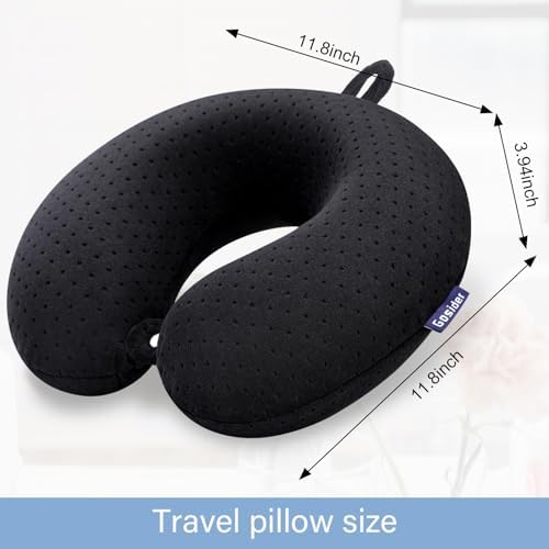 Black Travel Neck Pillow Memory Foam Airplane Pillow for Neck and Head Support Soft Portable U Shape Neck Pillow for Plane, Car & Home Office Use - 2