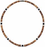 Native Treasure Adult Unisex Coconut Bead Necklace with White Clam Heishi Shell Accents Handmade in the Philippines Puka Style Beach Surfer Jewelry Stainless Steel Cable Wire (22 inch)