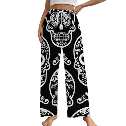 Pantalon de pyjama femme noir au motif crâne avec poches en taille S