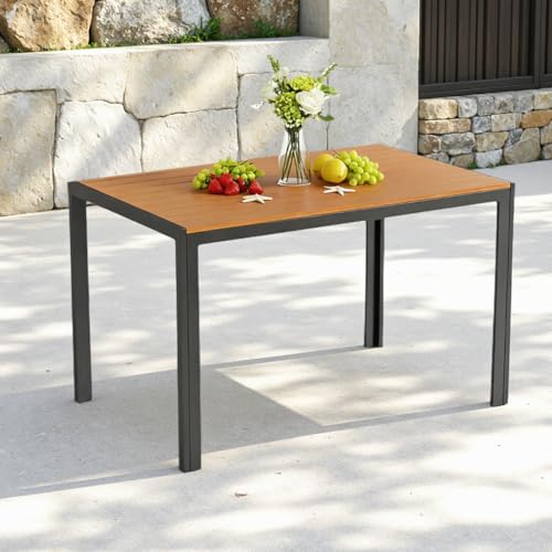 Clevich Gartentisch Wetterfeste, 110x70cm, Outdoor-Esstisch, WPC Balkontisch, Aluminiumrahmen, Wetterfeste Gartenmöbel, Quadratischer Terrassentisch, Teakbraun Clevich Gartentisch Wetterfeste, 110x70cm, Outdoor-Esstisch, WPC Balkontisch, Aluminiumrahmen, Wetterfeste Gartenmöbel, Quadratischer Terrassentisch, Teakbraun