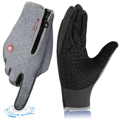 ActFun Winter Gloves, Anti Slip Touchscreen Gloves Windproof Cycling Gloves, Thermal Gloves Cold Weather Cycling Gloves for Men Women Walking Riding Driving, Gray