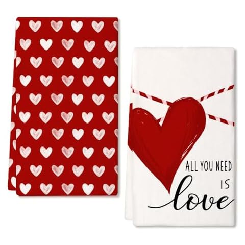 ARKENY Valentines Day Kitchen Towels Set of 2,Red Heart Love Dish Towels 18x26 Inch Drying Dishcloth,Farmhouse Home Decoration AD133 Cover