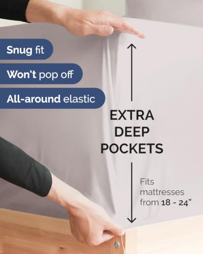 Image of Extra Deep Flex Top Split Head King Fitted Sheet - Hotel Luxury Single Fitted Sheet Only - Easily Fits 18 inch to 24 inch Mattress - Ultra Soft, Wrinkle Free w /Extra Deep Pockets - Light Grey