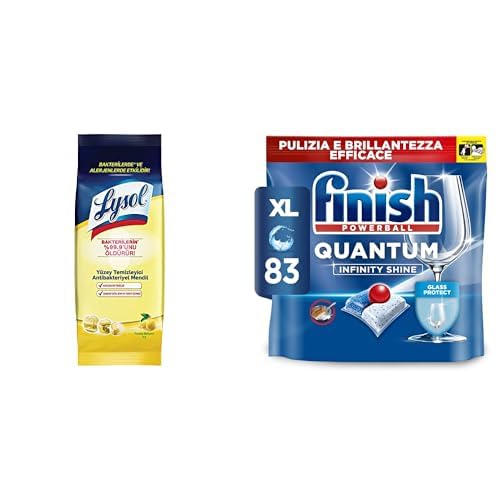 Lysol Pratik Yüzey Temizleyici Antibakteriyel Islak Mendil Turunç Bahçesi (1 x 72 adet) ve Finish Quantum Infinity Shine 83 Kapsül Bulaşık Makinesi Deterjanı Tableti (1 x 83 Kapsül)