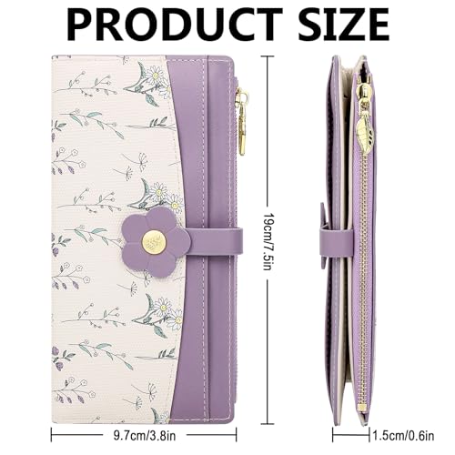 Image of Farcauo Long Floral Womens Wallet Cute Wallets for Women Purple Women's Wallet Kawaii Flower Card Wallets for Women Ladies
