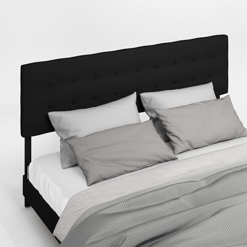 Image of Furinno Roanne Headboard King Size, Tufted Upholstered Wooden Head Board, Bed Frame Mount, Easy Assembly, for Bedroom, Dorm, Plain Black