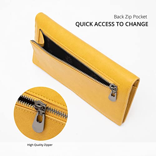 Image of Alldaily Ultra Slim Thin Women Wallet RFID Blocking Credit Card Holder Bifold Long Ladies Billfold (Yellow)